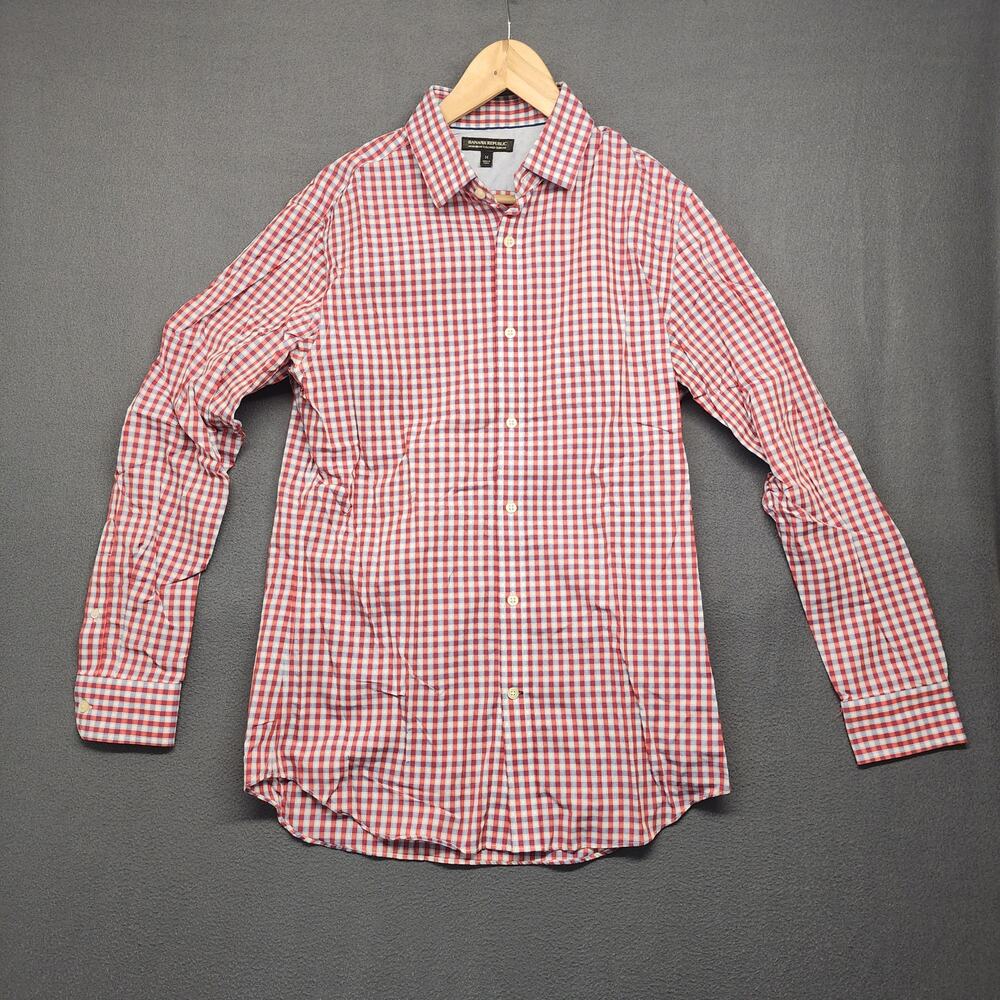 Banana Republic Shirt Mens Medium Slim Fit Long Sleeve Button Up Red Check Plaid
